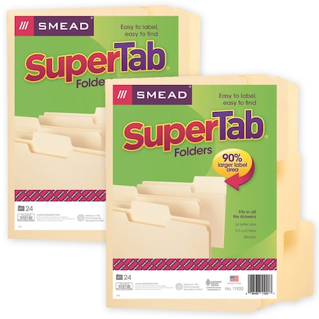 Smead SuperTab File Folder, 1/3-Cut Tab, Letter Size, Manila, PK48 11920